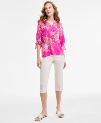 Women's Paisley-Print Tie-Sleeve Blouse