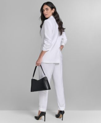 CALVIN KLEIN WOMENS LINEN BLEND ONE BUTTON BLAZER SLIM LEG PANTS 