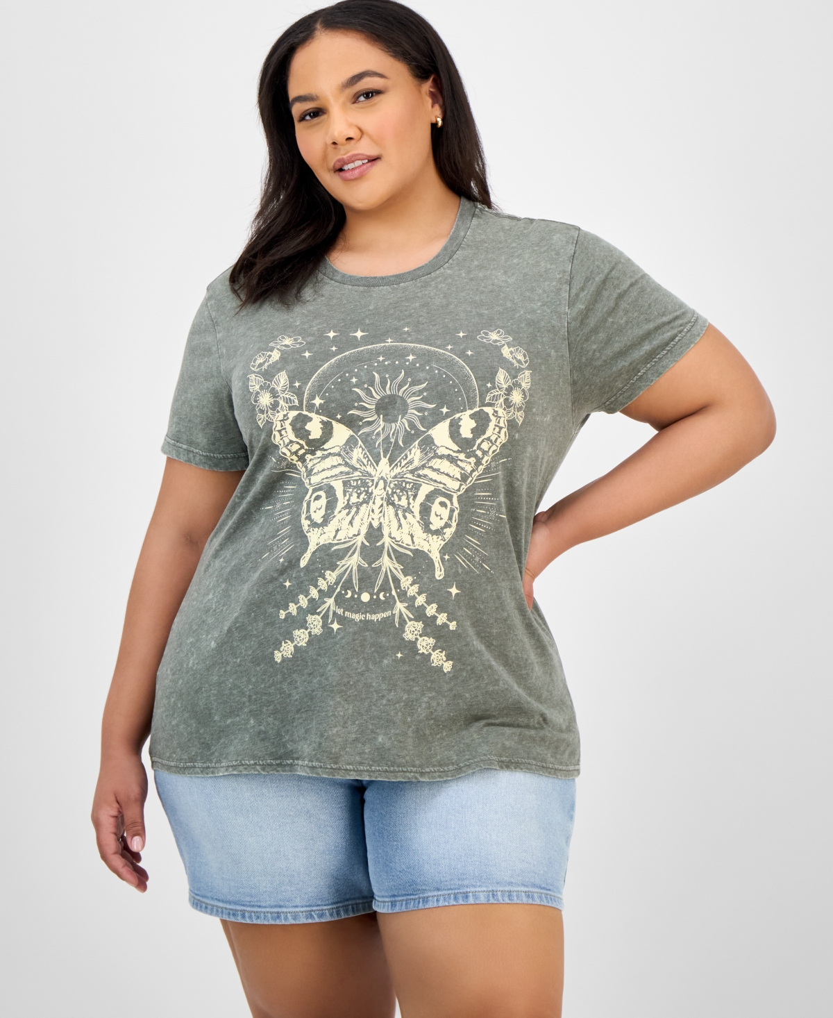 Trendy Plus Size Graphic Print Butterfly T-Shirt - Green
