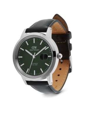 Men's Automatic Black Leather Watch, 40mm