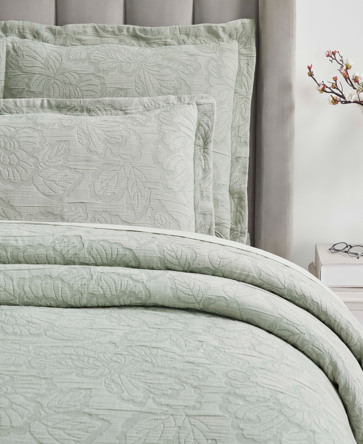 Superior Hibiscus Cotton Matelasse Woven 3-pc. Bedspread Set, Full In Green