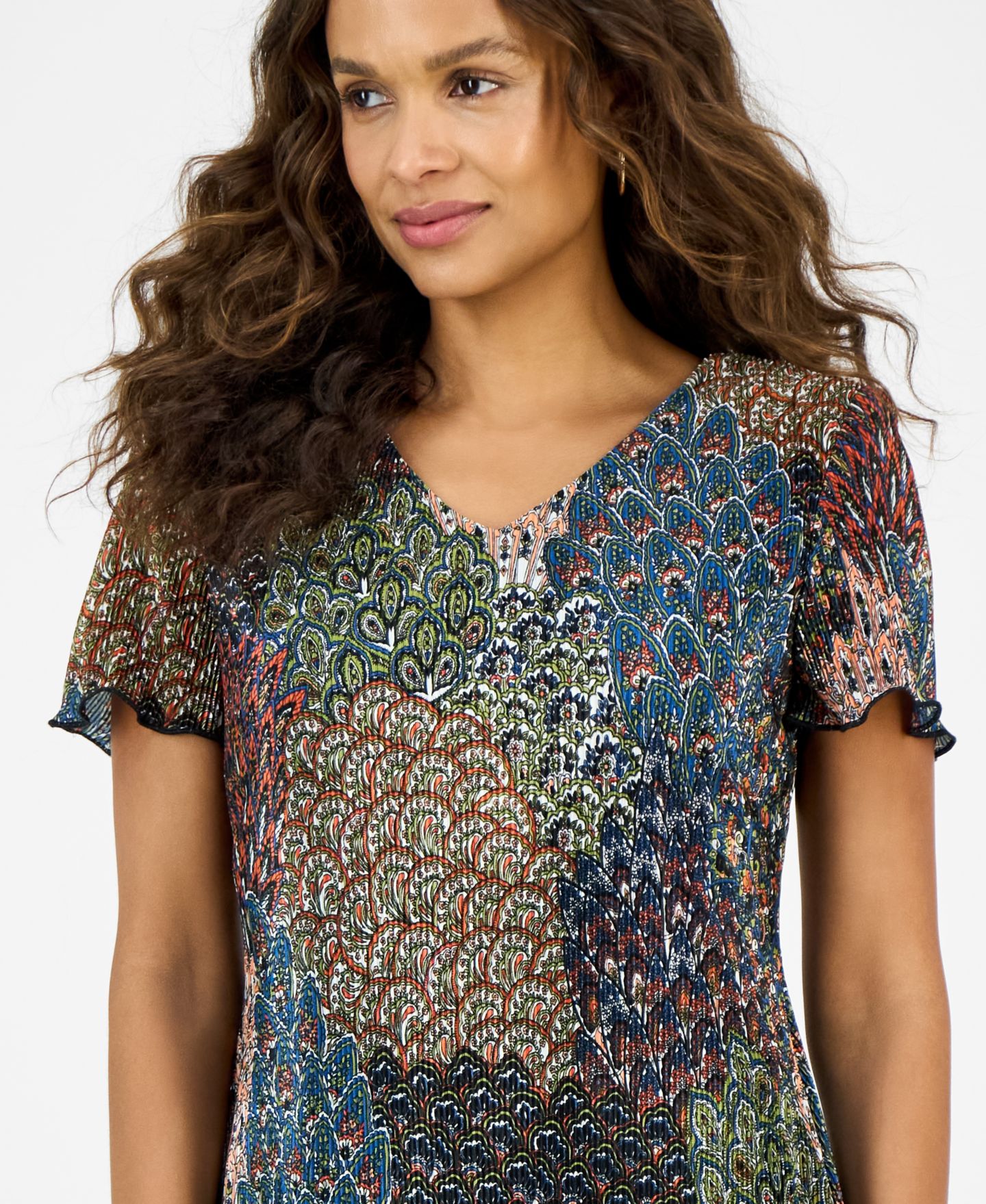 Женское платье Connected Petite Printed Asymmetric Tiered V-Neck, цвет: Spi — фото 8