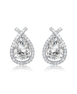 Classy White Gold Plated with Clear Cubic Zirconia Oval Drop Earrings