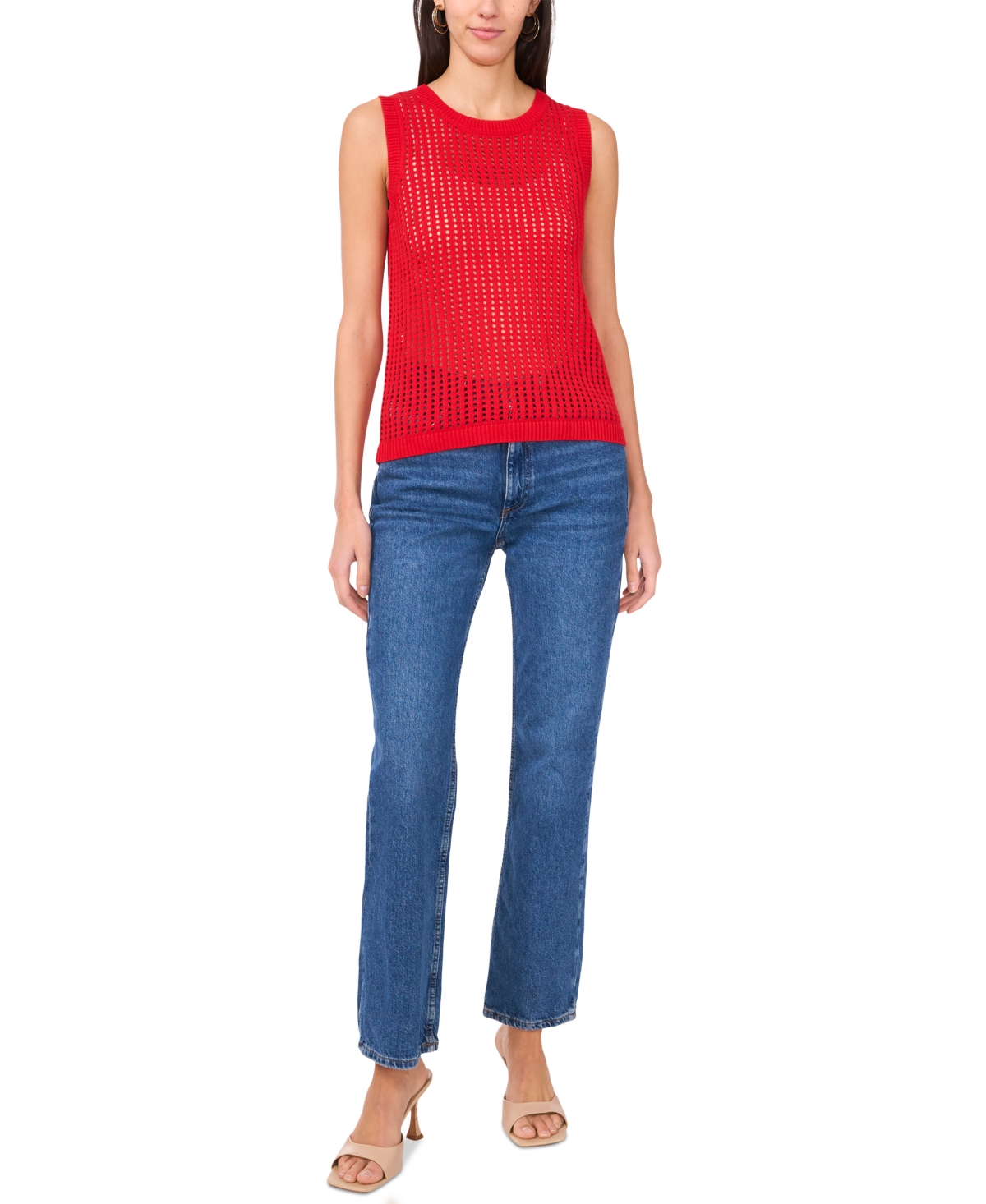 Sam & Jess Women's Open-knit Crochet Crewneck Sweater