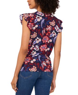 Women's Printed Smocked Flutter-Sleeve Peplum Top