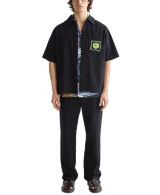 Men's Tailored Fit Short Sleeve Button Front Embroidered Pocket Shirt