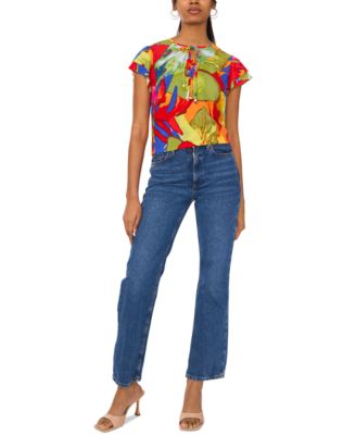 Women's Printed Flutter-Sleeve Top