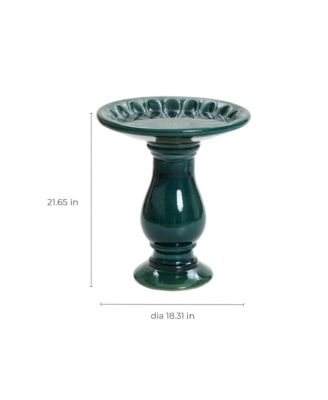 Dark Green Flower 21.65-Inch Tall Ceramic Birdbath