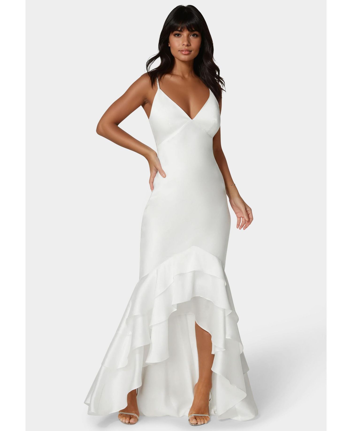 Women's Tiered Satin High Low Gown