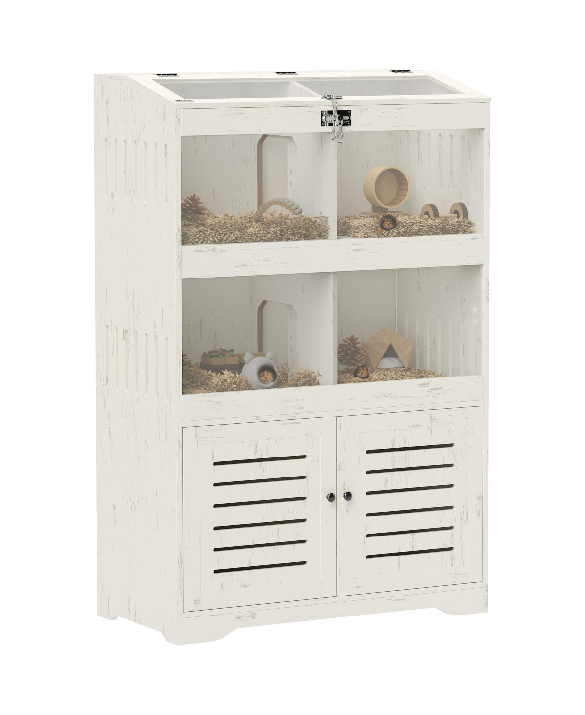 Large Hamster Cage for Multiple Small Pets with Storage Cabinet - Cream white