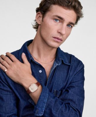 Men's Analog Brown Leather Watch, 32mm