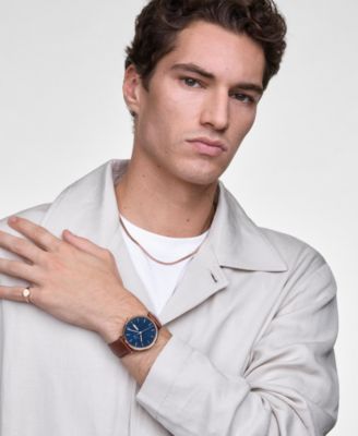 Men's Analog Brown Leather Watch, 40mm