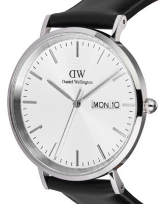 Men's Analog Black Leather Watch, 40mm