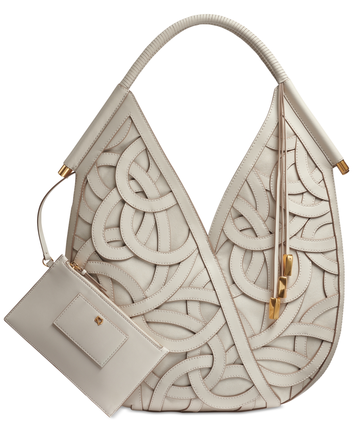Baldwin Woven Leather Floral Shoulder Bag - Sand