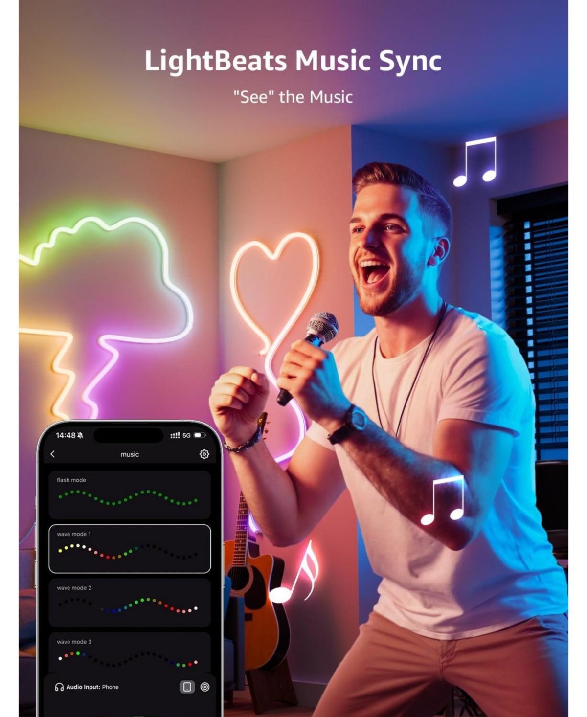 Lepro N1 Ai Smart Rgb Rope Lights, LightBeats Music Sync, Color Segment Diy, Voice Control Via App