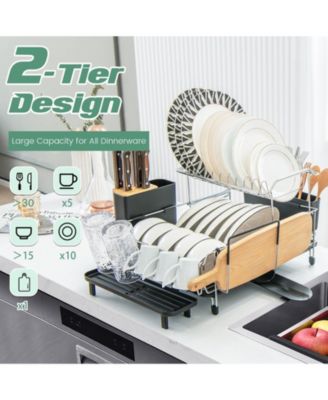 2-Tier Detachable Dish Rack with Drainboard and 360-Degree Swivel Spout – Space-Saving Kitchen Drying Rack with Rotating Spout