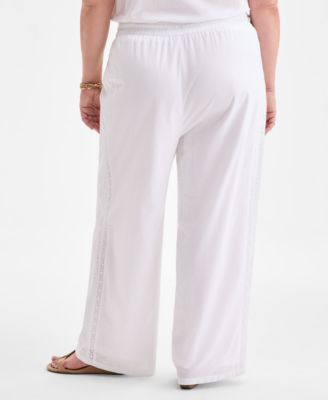 Plus Size Eyelet-Trim Wide-Leg Pants, Exclusively at Macy's
