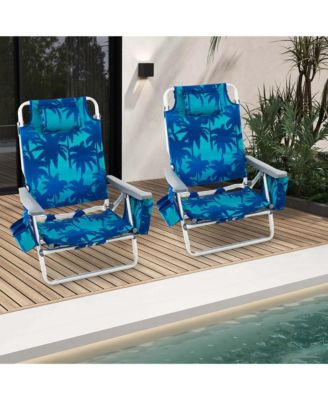 2-Pack Folding Backpack Beach Chair 5-Position Outdoor Reclining Chairs with Pillow