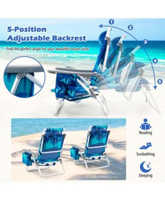 2-Pack Folding Backpack Beach Chair 5-Position Outdoor Reclining Chairs with Pillow