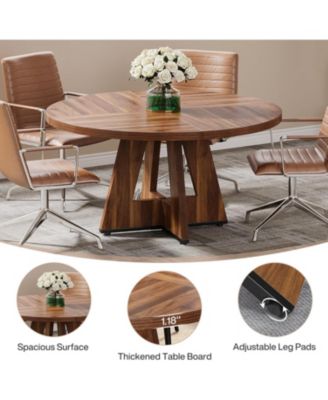 47-Inch Modern Office Desk, Round Home Office Desk for 4–6 People, Wood Tabletop & Sturdy Base