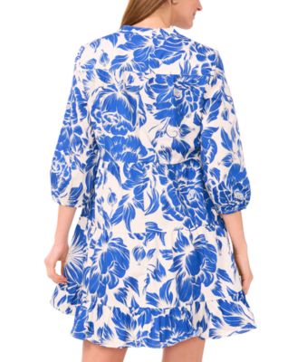 Women's Cotton Printed Split-Neck Babydoll Dress