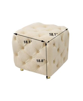 Velvet Upholstered Cube Ottoman with Tufted Design, Hidden Storage, Gold Legs, Footstool for Living Room or Bedroom