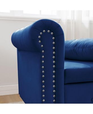 Velvet Upholstered Chaise Lounge with Storage and Pillow, Tufted Rolled Arm Chair with Nailhead Trim for Living Room or Bedroom