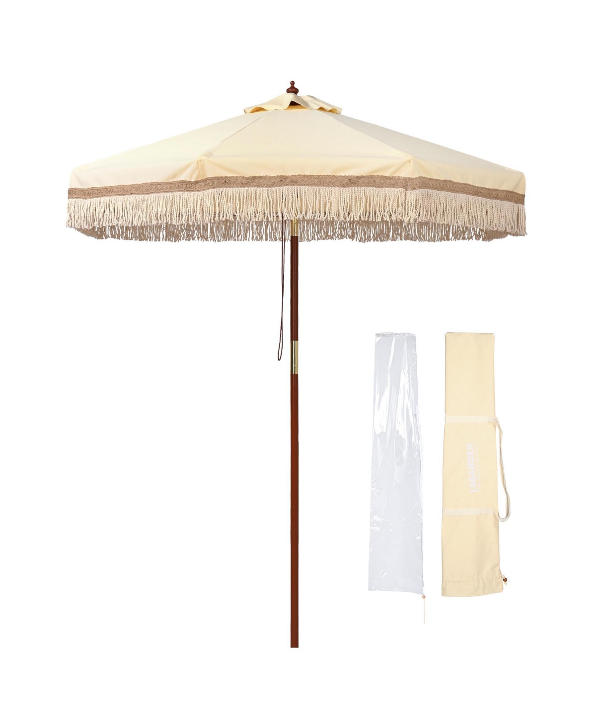 Boho 7' Fringe Patio Umbrella with Tassels UPF50+ Boho Style 5-Year-Non-Fading for Outdoor Yard Butter Twisted Root - Beige