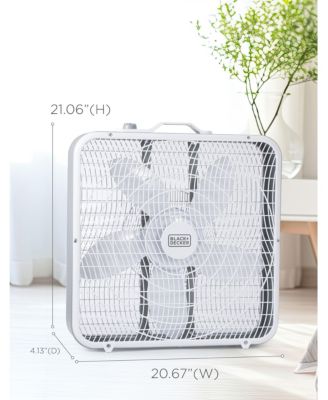 BLACK+DECKER Box Fan with 3 Speed Settings, 20&amp;#x201D; Box Fan with Carrying Handle, Rotary Knob and Recessed Cord Storage, Portable Fan and Cooling Fan for Home, Office, Garage, Basement &amp; More