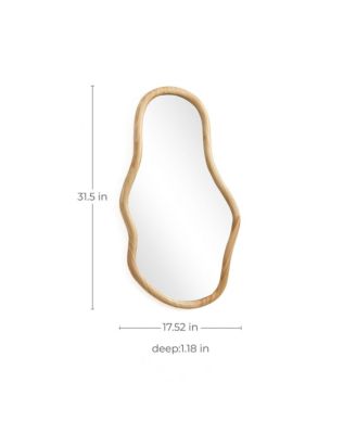 Natural Pine Wood Frame Oblong Irregular Wall Mirror, Accent and Vanity