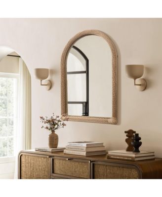 Bamboo Frame Arch Rectangle Accent Wall and Vanity Wall Mirror