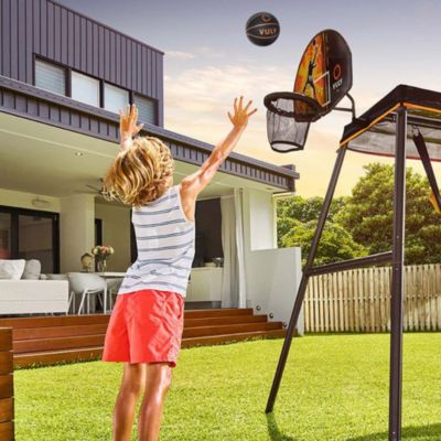 Basketball Set Attachment with Backboard, Netted Hoop, Mini Basketball, and Hand Air Pump Compatible with Trampolines and Swing Sets