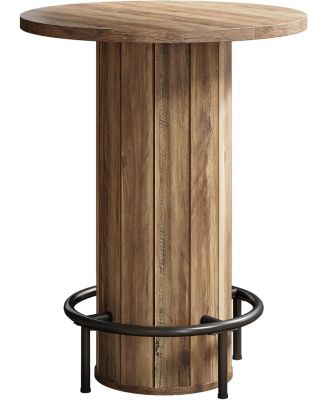 Round Bar Table, 39.4" H Wood Bistro Pub Table with Metal Ring Footrest for Dining Coffee Cocktail Living Room, Small Space(Only Table)