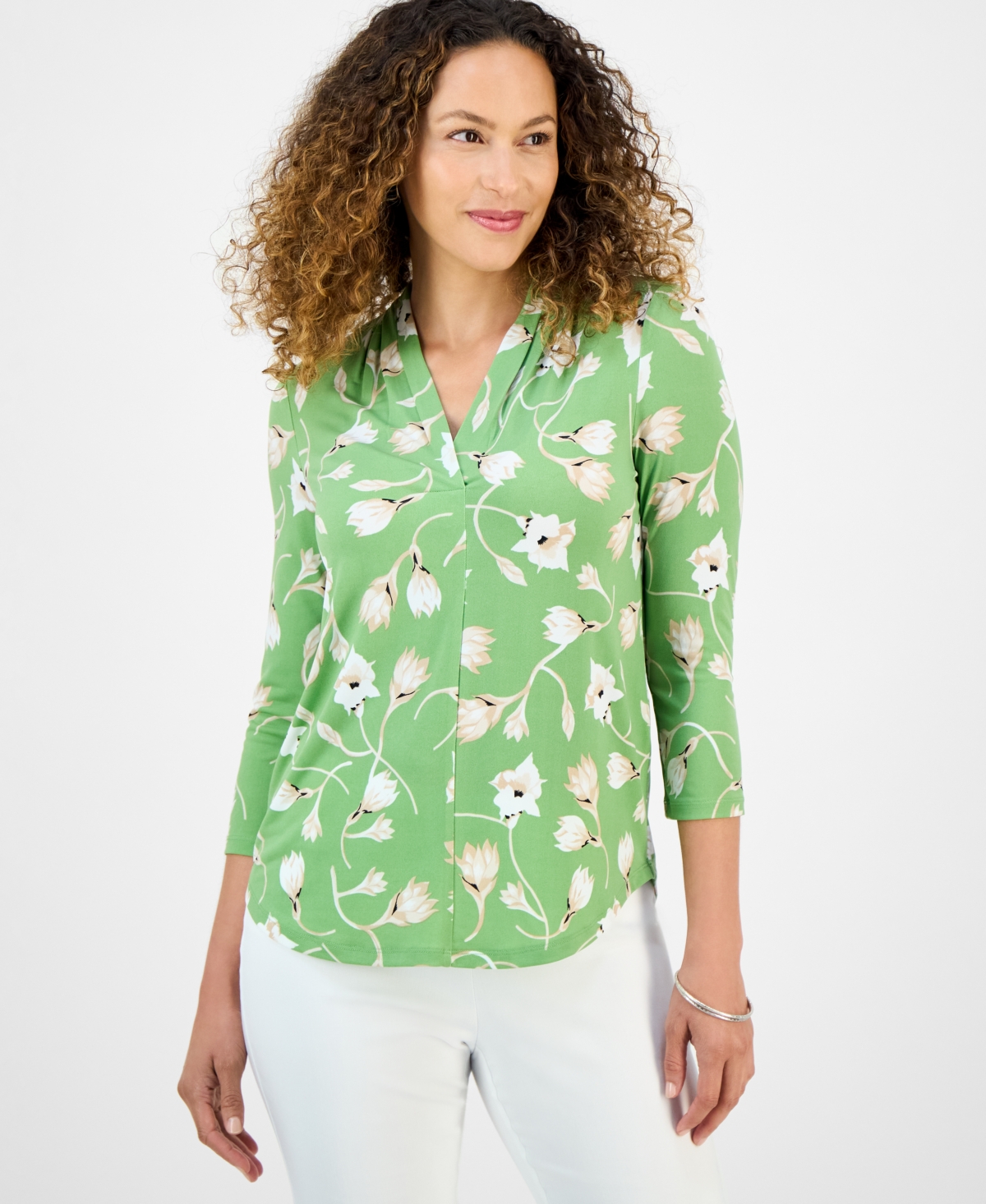 Petite Jackie Floral-Print Top, Exclusively at Macy's - Green Frond