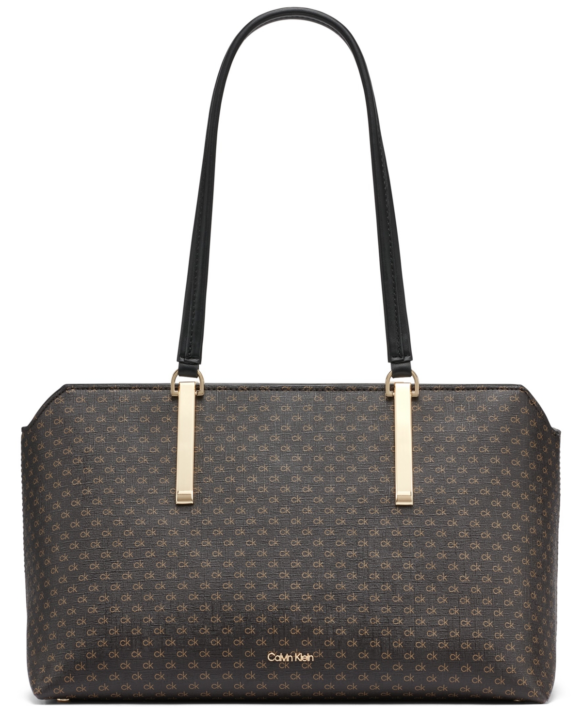 Lori Mini Signature Top Zipper Tote Bag - Brown Khaki, Black