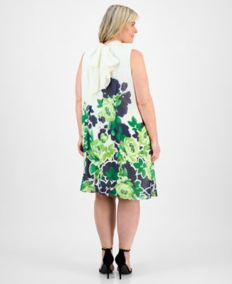 Plus Size Placement-Print Mock-Neck Dress