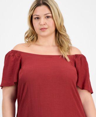 Plus Size Off-The-Shoulder Ruffled-Hem Dress