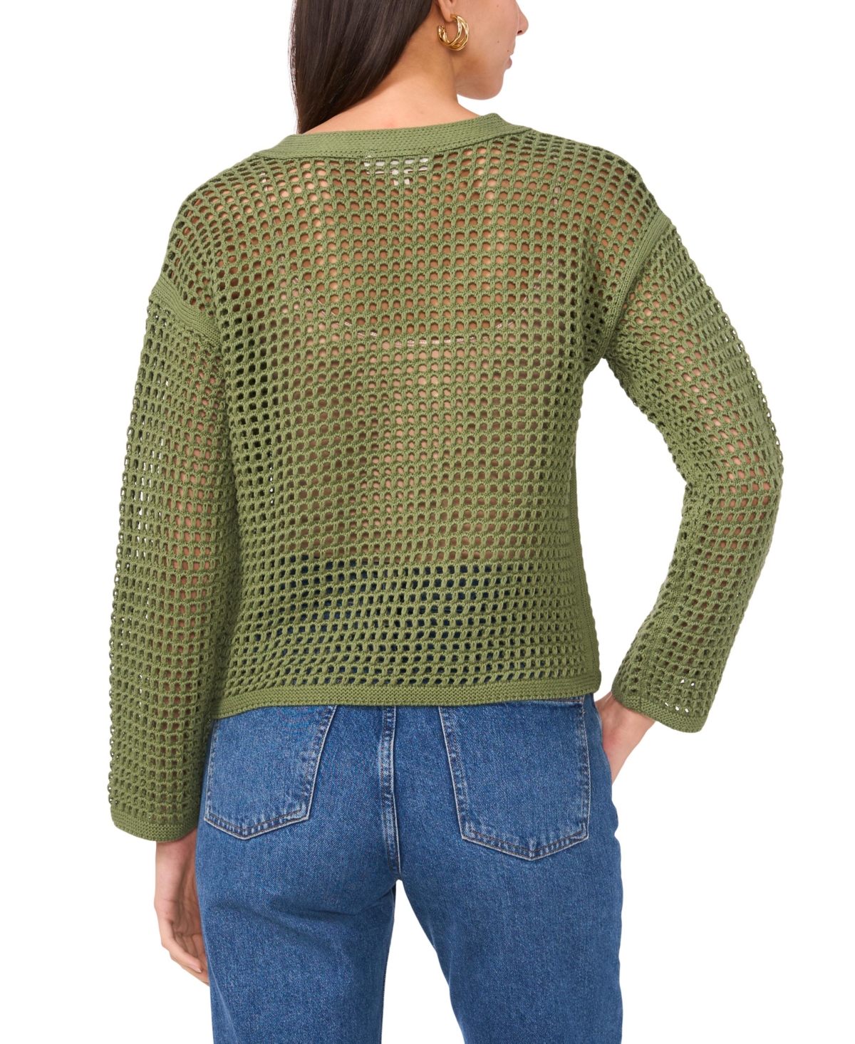 Shop Vince Camuto Women's Lace-up Fishnet Long-sleeve Sweater