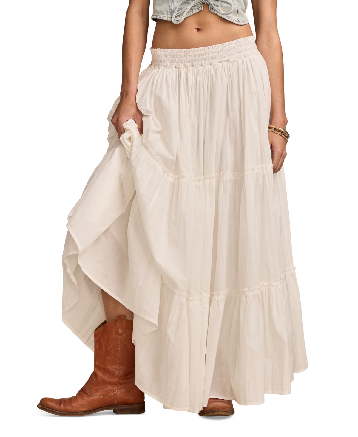 LUCKY BRAND WOMEN'S BROOMSTICK COTTON MAXI SKIRT 