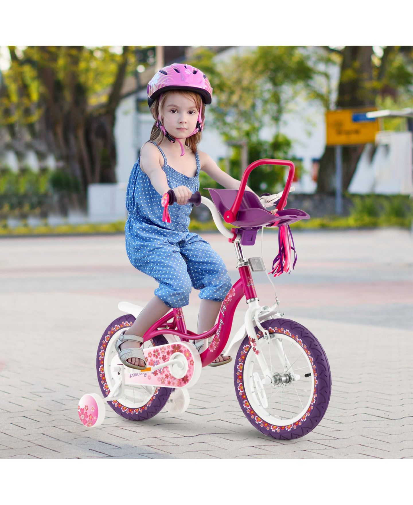 Детская игрушка Mecale 16 Inch Kids Bike with Training Wheels and Doll Seat, Ages 3-7, цвет: Фиолетовый — фото 3
