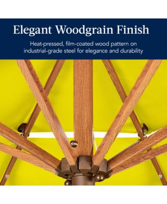 Woodgrain Pattern 10ft 3-Tier Solar Patio Umbrella w/ 24 LED Lights, Tilt