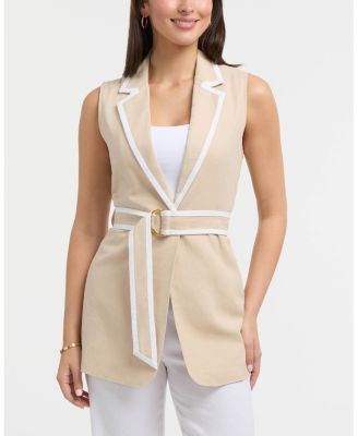 Women's Sleeveless Belted Vest with Contrast Detailing