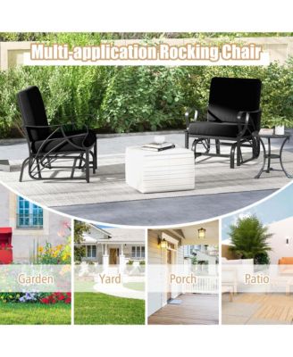 2 PCS Patio Rocking Chair with Cushion Heavy-Duty Metal Frame Smooth Glider Outdoor