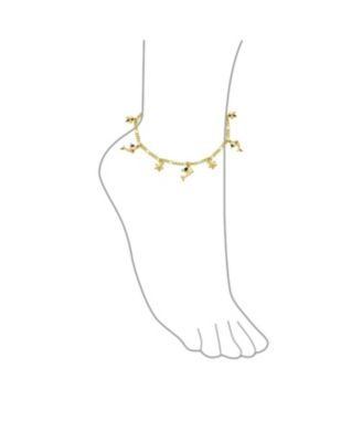 Tropical Vacation Honeymoon Jewelry Nautical Stars and Dolphin Charm Anklet Rolo Chain Ankle Bracelets 18K Gold Plated 10 Inch