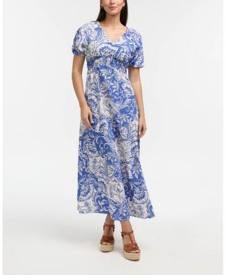 Women's V-Neck Dress with Smocking Detail