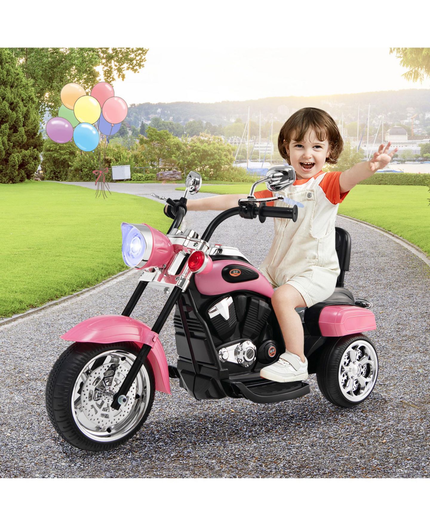 Детская игрушка Mecale 6V Powered 3-Wheel Chopper-Style Motorbike Ride-On, 36"L, Ages 3-6, цвет: Розовый — фото 2