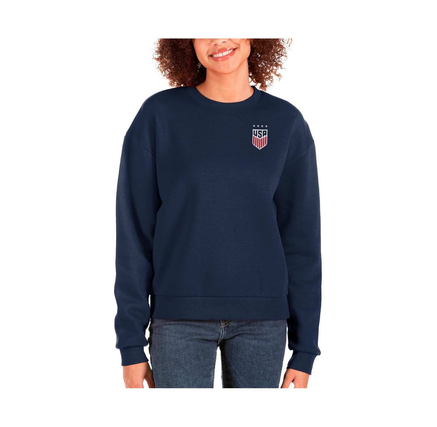 Women's Navy USWNT Victory Crewneck Pullover Sweatshirt