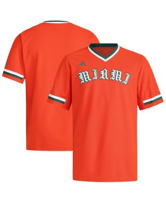 adidas - Men's Orange Miami Hurricanes V-Neck Baseball Jersey
