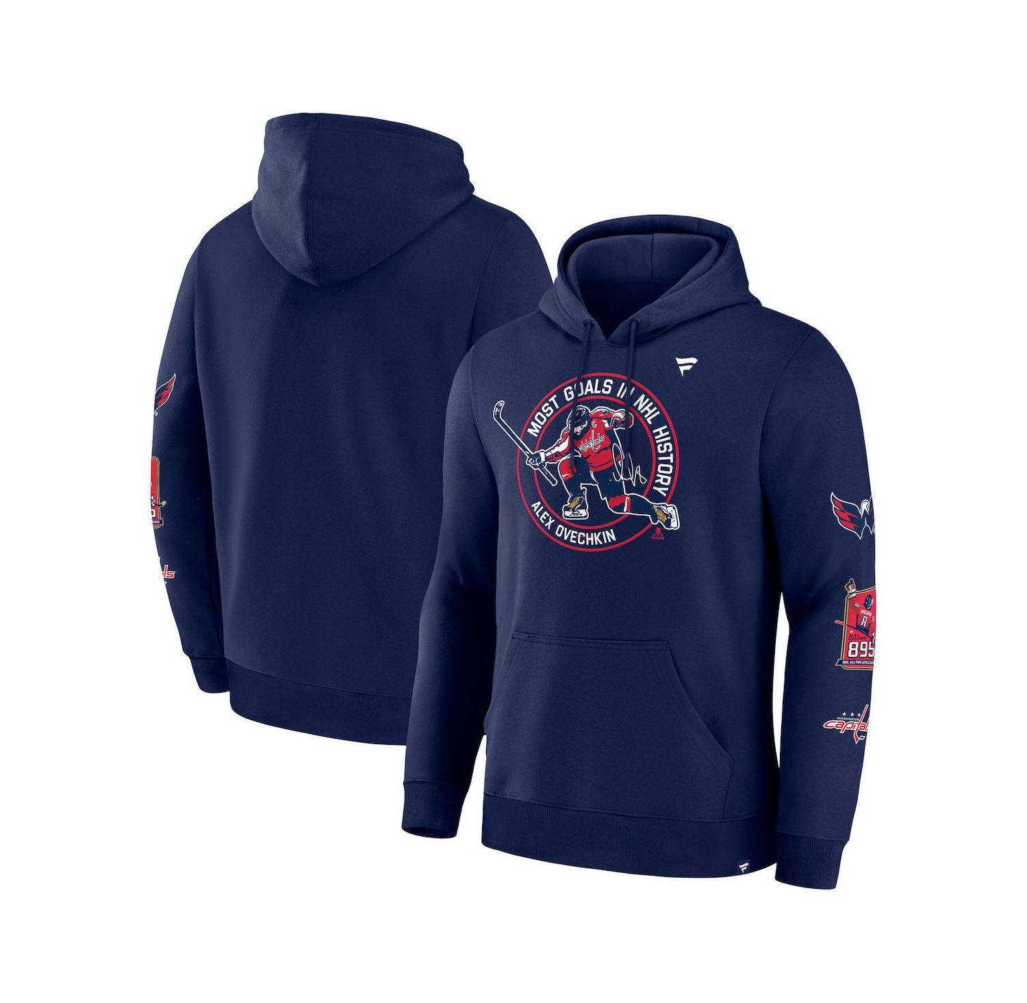 Men's Alexander Ovechkin Athletic Navy Washington Capitals NHL All-Time Leading Goal Scorer Badges Pullover Hoodie