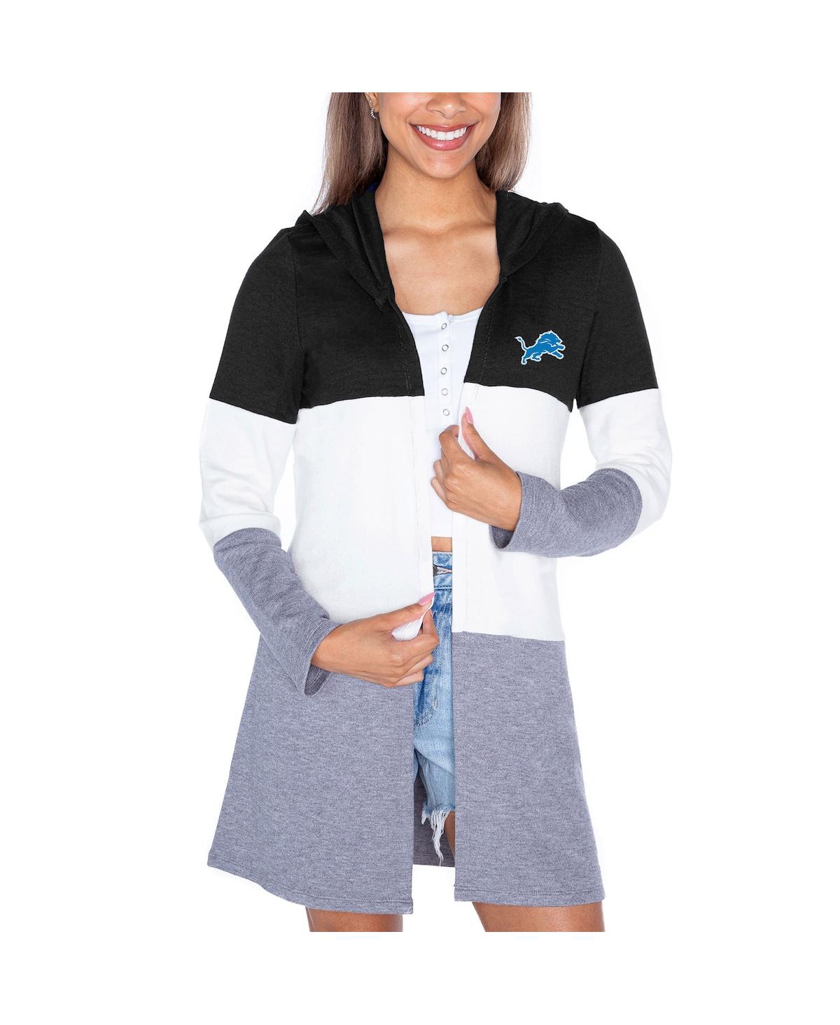 Gameday Couture Women's Black Detroit Lions Tri-blend Color Block Lightweight Cardigan Hoodie